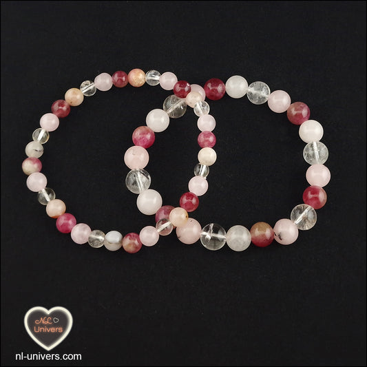 Bracelet Amour ( Cristal de roche + Opale rose + Quartz rose + Tourmaline melon d'eau )