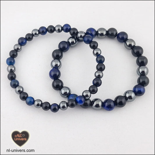 Bracelet Protection ( Hématite + Obsidienne noire + Œil de Tigre bleu foncé)