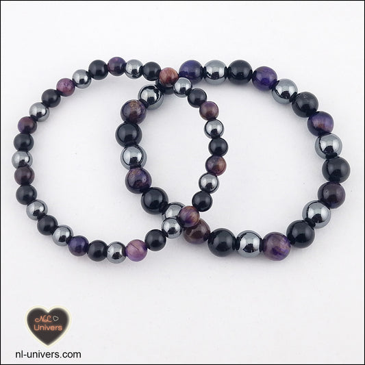 Bracelet Protection ( Hématite + Obsidienne noire + Œil de Tigre bleu violet)
