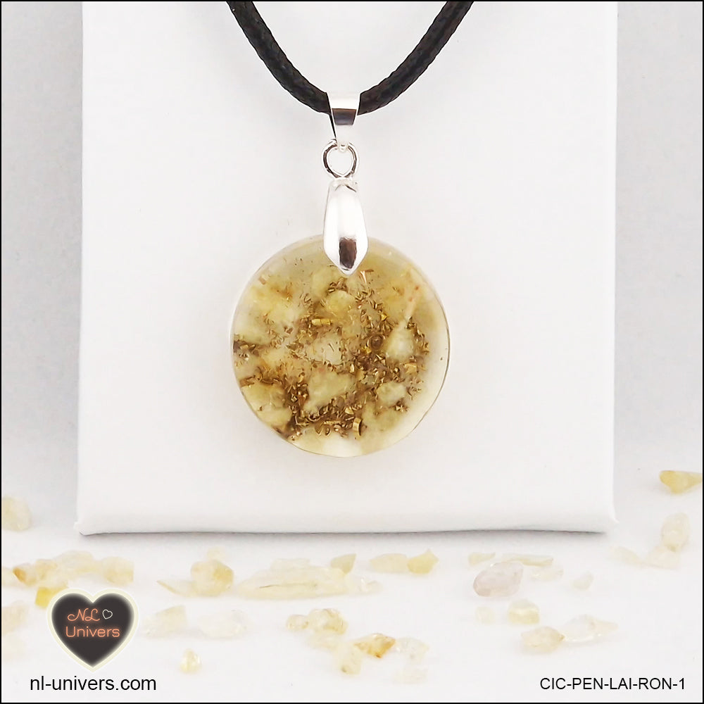 Round heated Citrine pendant M.1 in brass orgonite