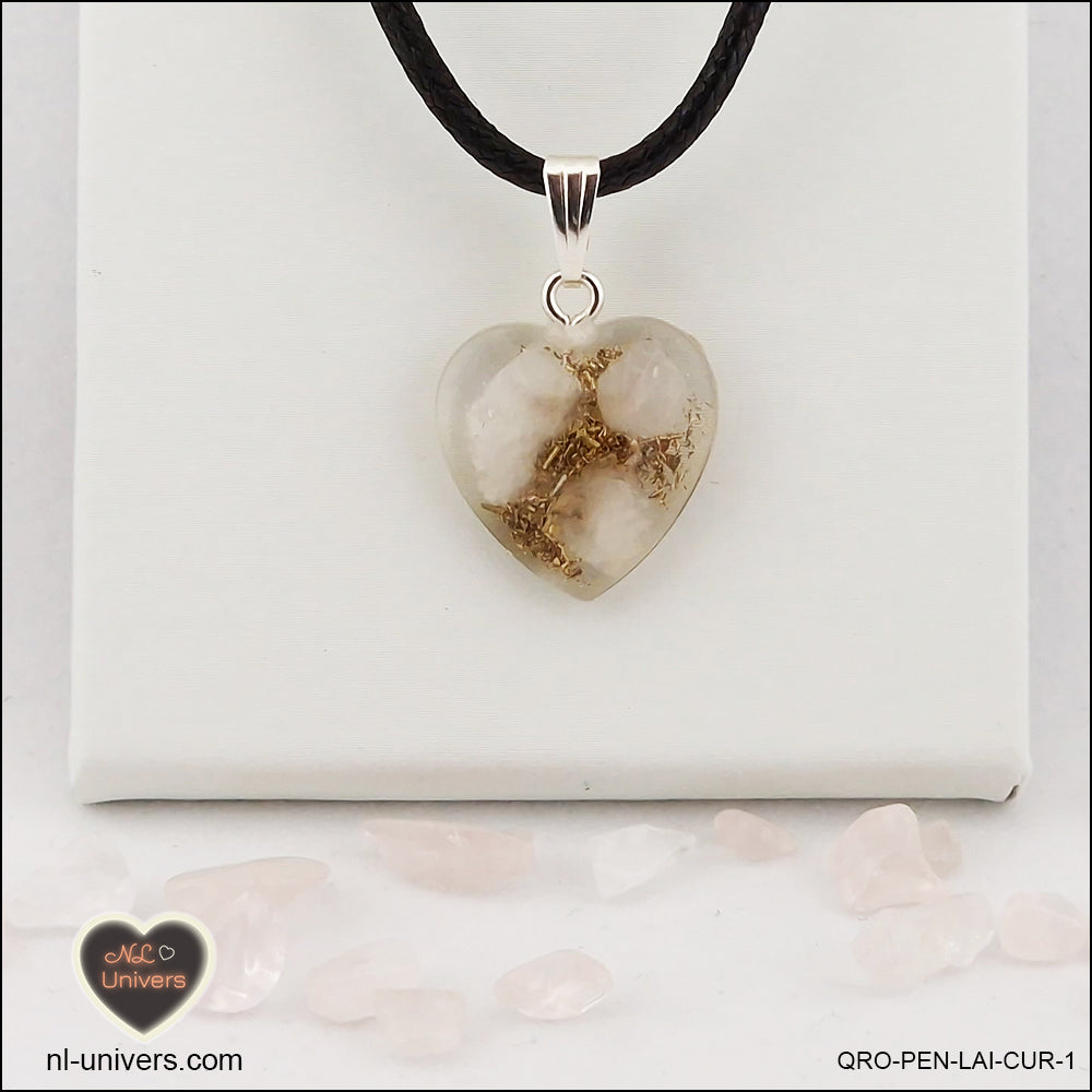 Rose quartz heart pendant M.1 in brass orgonite