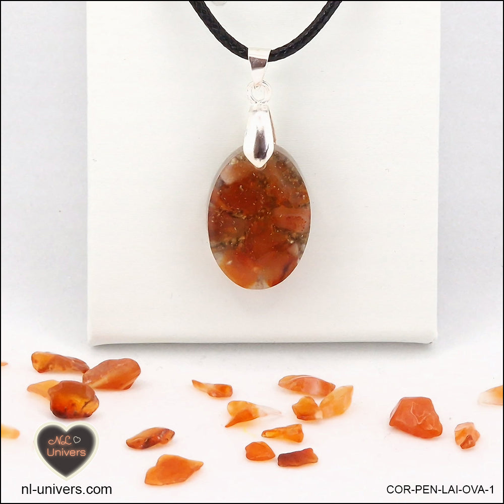 Pendentif Cornaline ovale M.1 en orgonite laiton