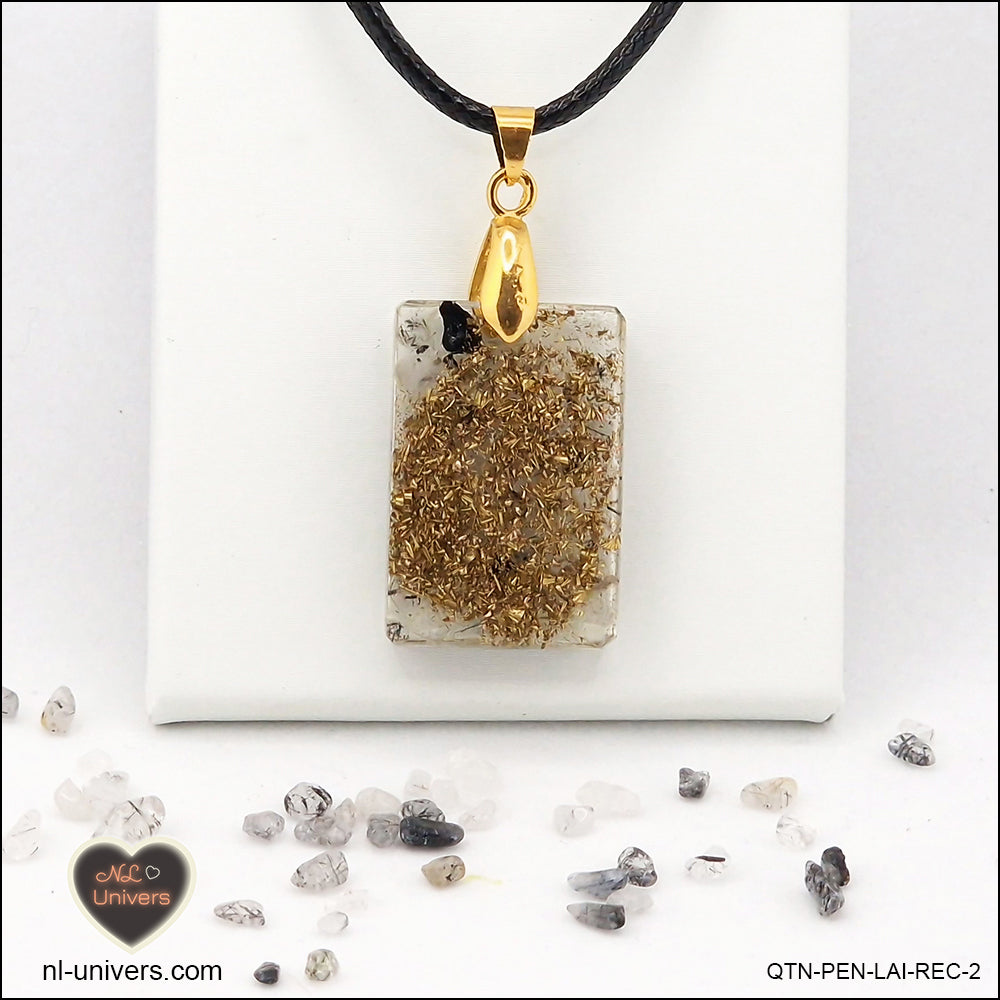 Black Tourmaline Quartz pendant rectangle M.1 in brass orgonite