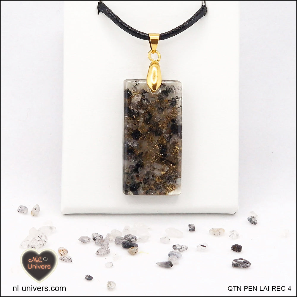 Black Tourmaline Quartz pendant rectangle M.2 in brass orgonite