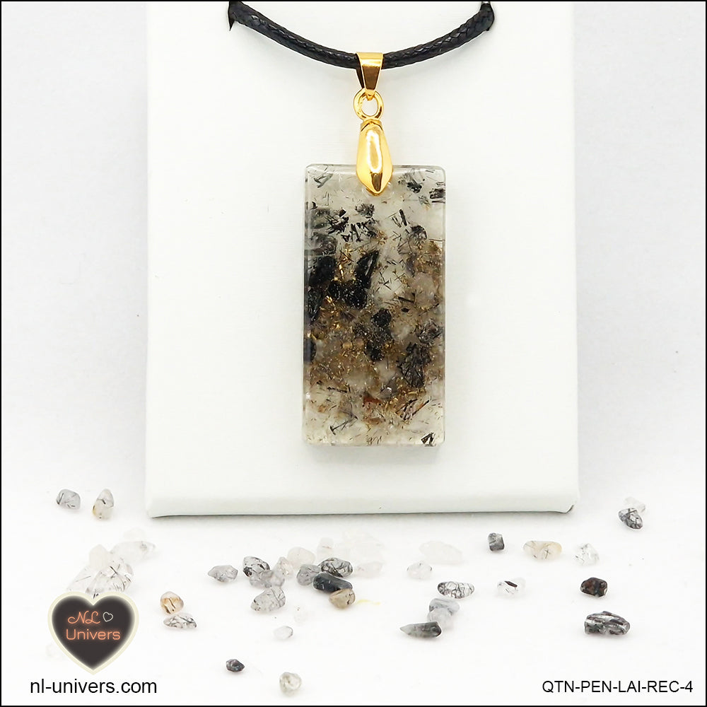 Black Tourmaline Quartz pendant rectangle M.2 in brass orgonite