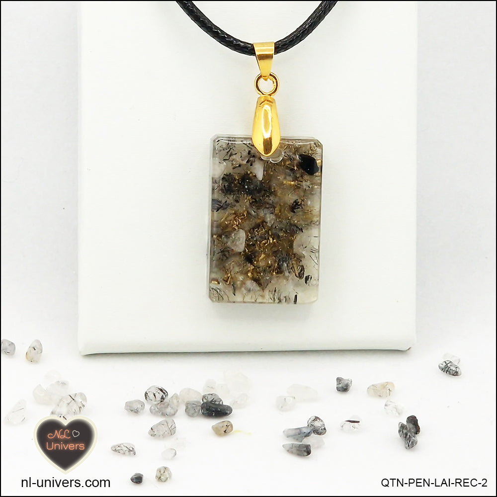 Black Tourmaline Quartz pendant rectangle M.1 in brass orgonite