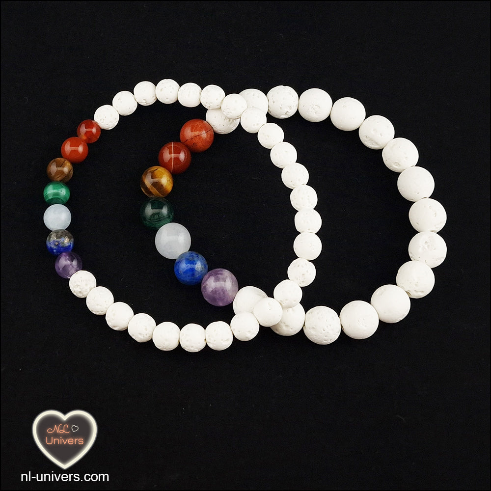 Bracelet 7 Chakras + pierre de lave blanche