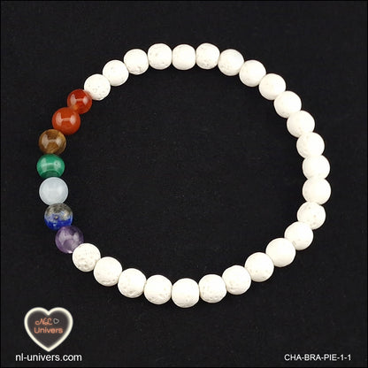 Bracelet 7 Chakras + pierre de lave blanche