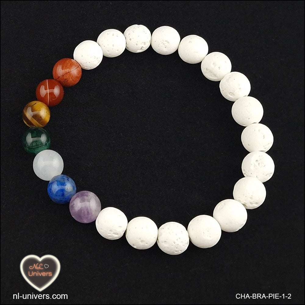 Bracelet 7 Chakras + pierre de lave blanche