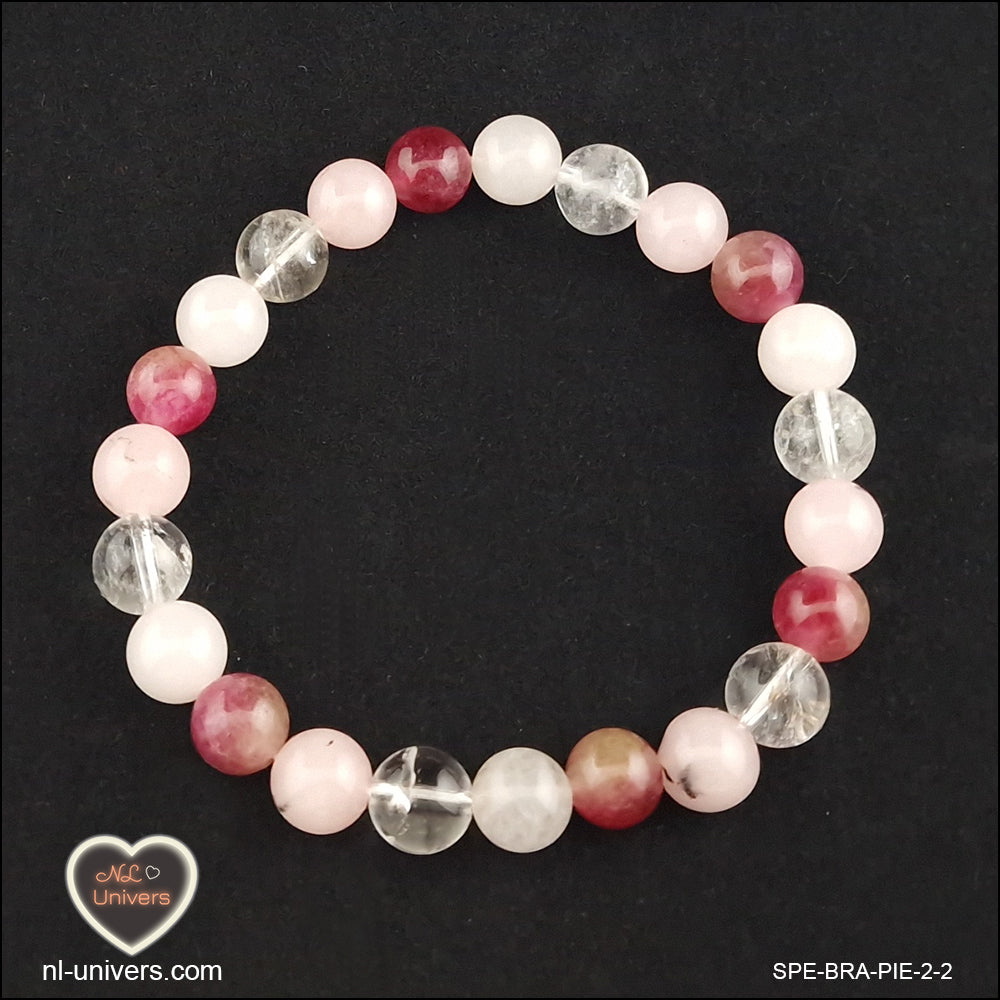 Bracelet Amour ( Cristal de roche + Opale rose + Quartz rose + Tourmaline melon d'eau )