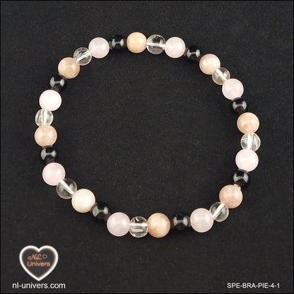 Bracelet Confiance en soi ( Cristal de roche + Pierre du Soleil + Quartz rose + Tourmaline noire )