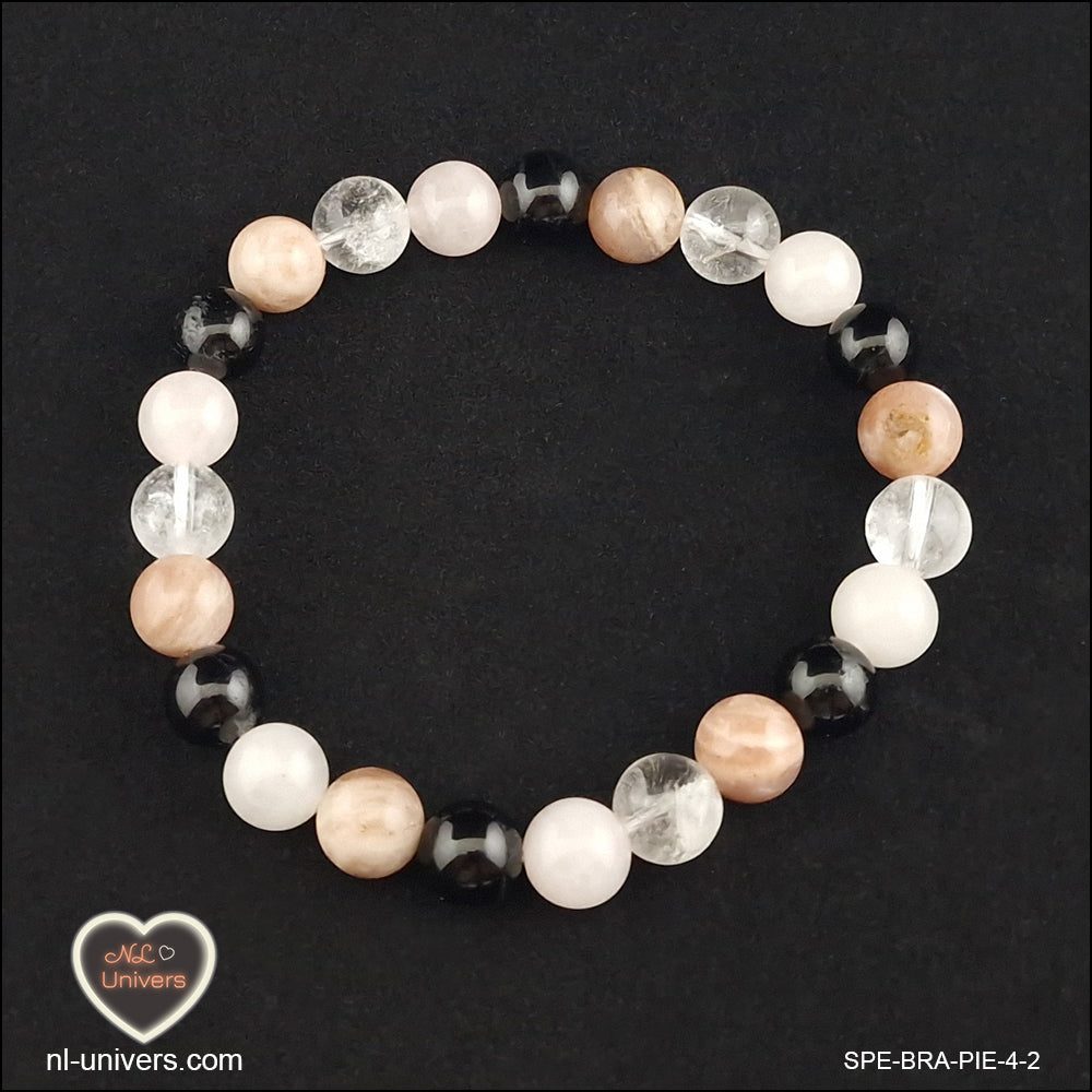 Bracelet Confiance en soi ( Cristal de roche + Pierre du Soleil + Quartz rose + Tourmaline noire )