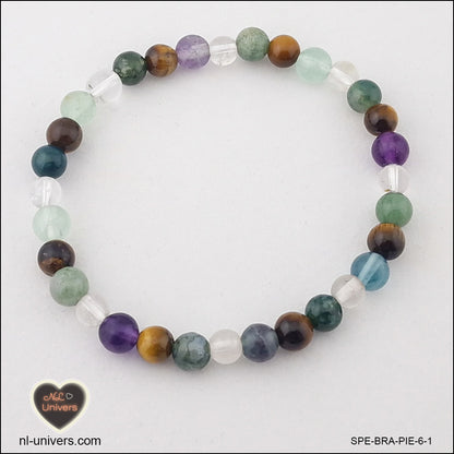 Bracelet Etude ( Agate Indienne + Cristal de Roche + Fluorite + Œil de Tigre )