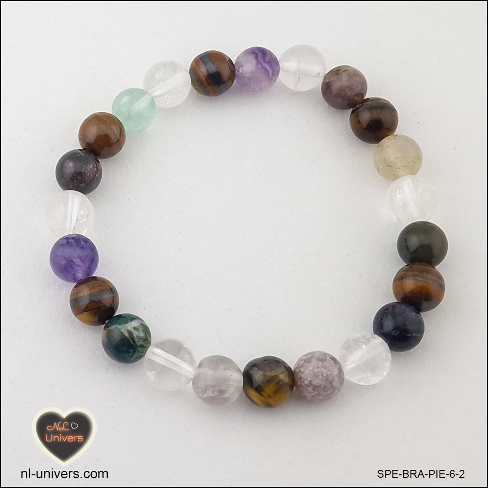 Bracelet Etude ( Agate Indienne + Cristal de Roche + Fluorite + Œil de Tigre )