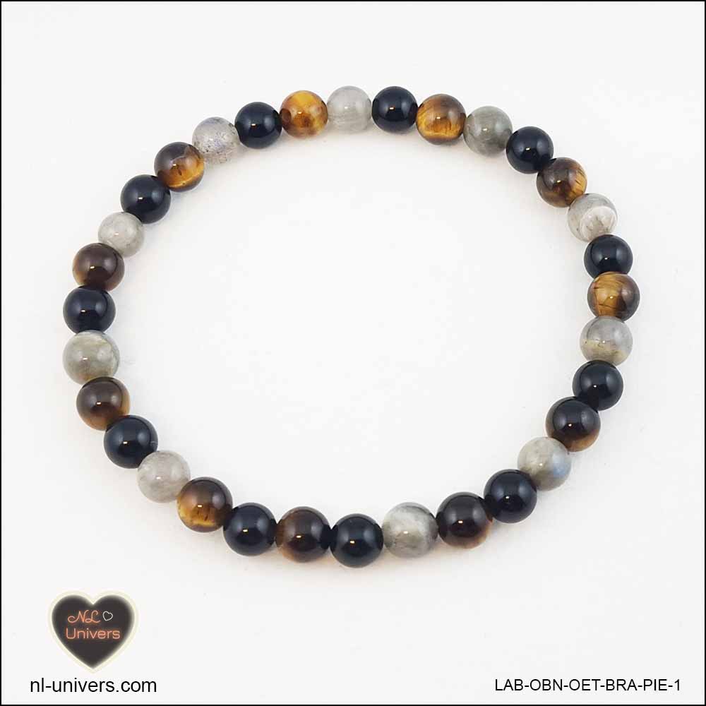 Labradorite + Black Obsidian + Tiger Eye Bracelet