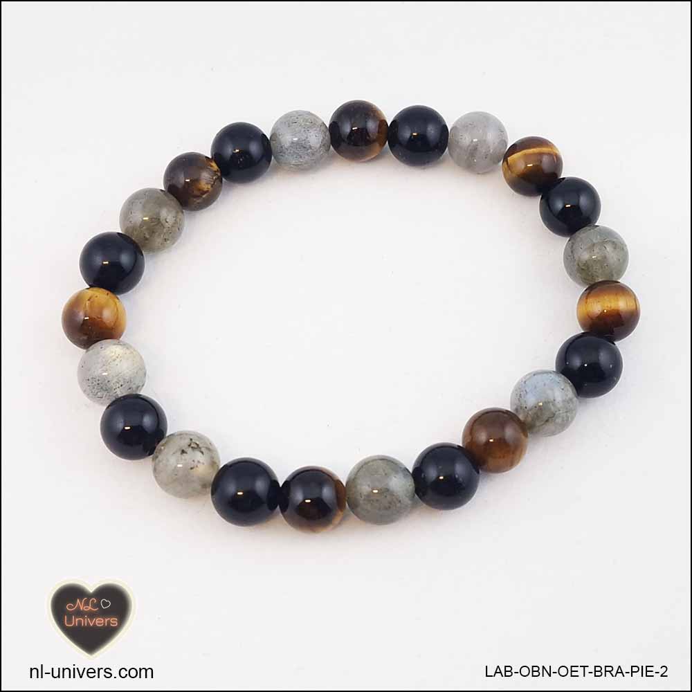 Labradorite + Black Obsidian + Tiger Eye Bracelet