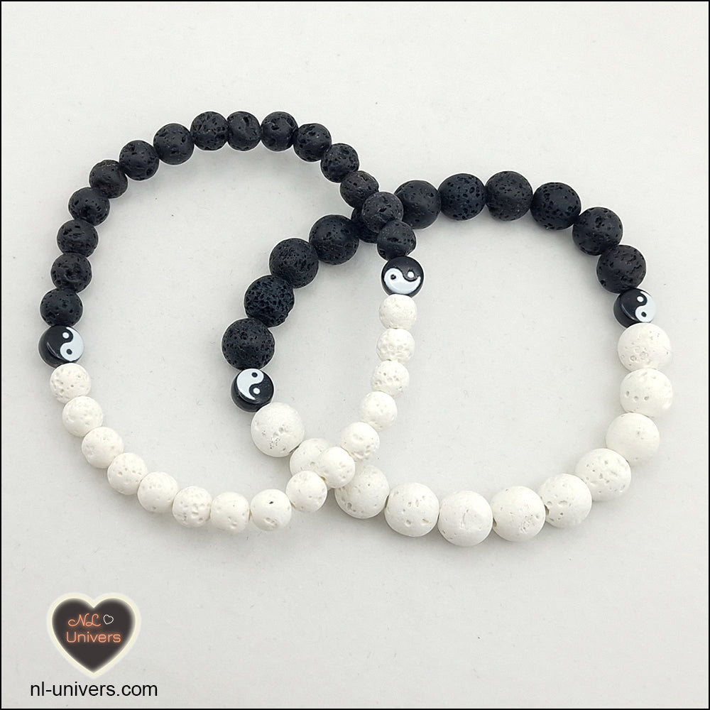 Bracelet Yin & Yang ( Pierre de Lave blanche + noire )