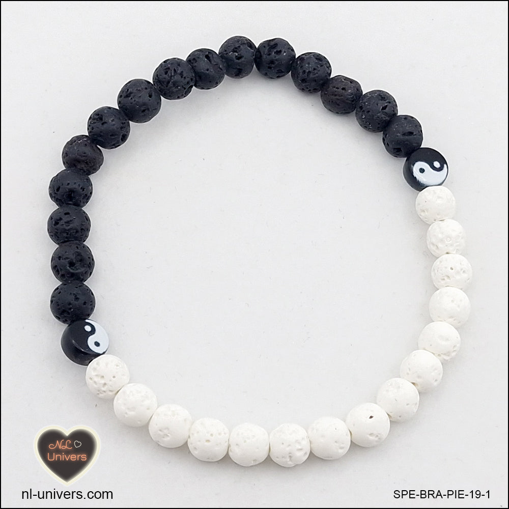 Bracelet Yin & Yang ( Pierre de Lave blanche + noire )