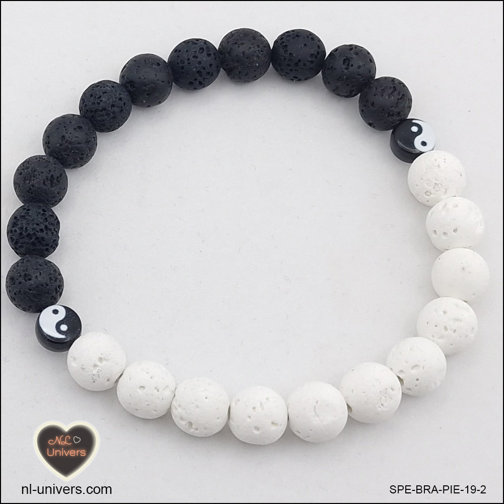 Bracelet Yin & Yang ( Pierre de Lave blanche + noire )