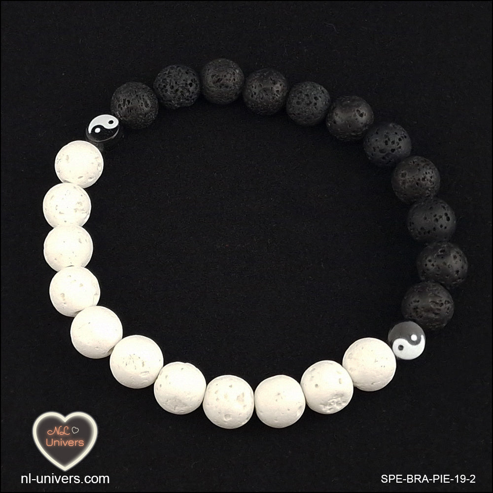 Bracelet Yin & Yang ( Pierre de Lave blanche + noire )