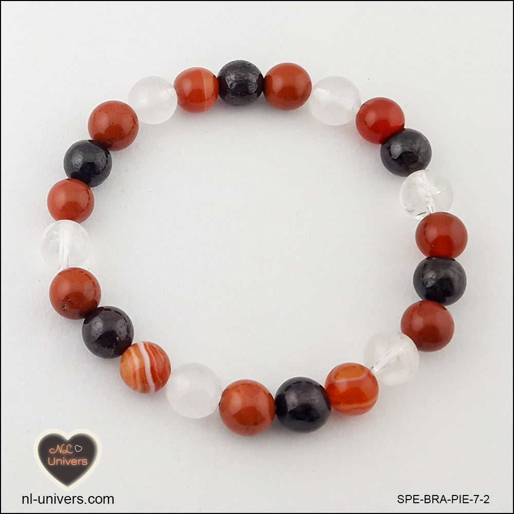 Bracelet Force ( Cornaline + Cristal de Roche + Grenat + Jaspe rouge )