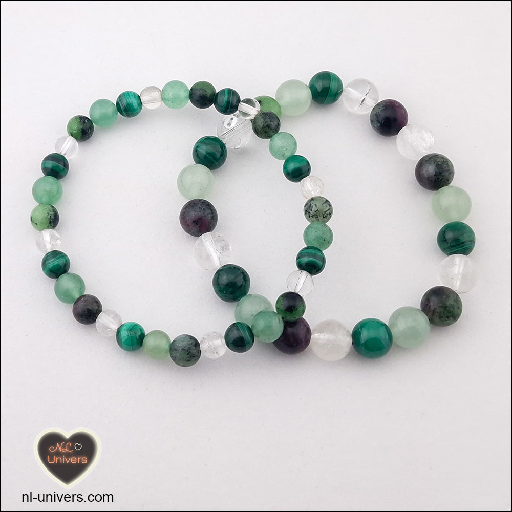 Bracelet Guérison ( Aventurine verte + Cristal de Roche + Malachite + Rubis-Zoïsite )