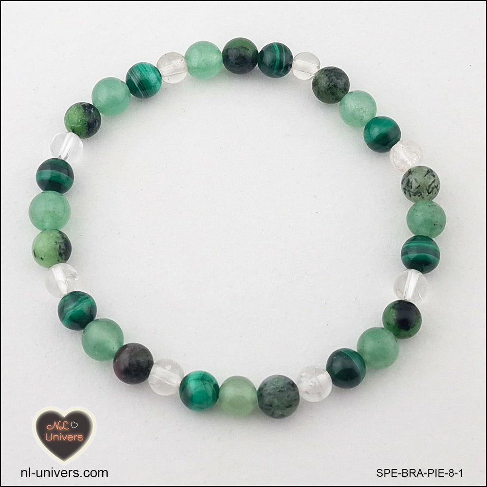 Bracelet Guérison ( Aventurine verte + Cristal de Roche + Malachite + Rubis-Zoïsite )