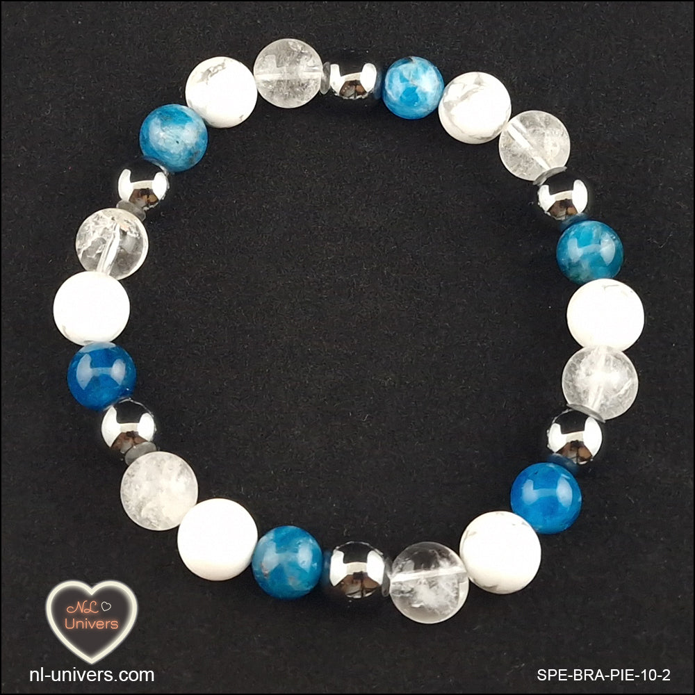 Bracelet Perte de poids ( Apatite + Cristal de Roche + Hématite + Howlite-Magnésite )