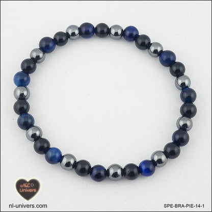 Bracelet Protection ( Hématite + Obsidienne noire + Œil de Tigre bleu foncé)