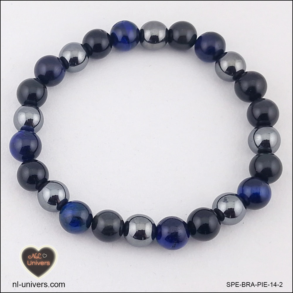 Bracelet Protection ( Hématite + Obsidienne noire + Œil de Tigre bleu foncé)