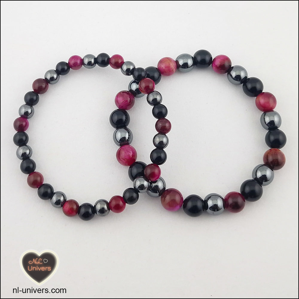 Bracelet Protection ( Hématite + Obsidienne noire + Œil de Tigre rose)