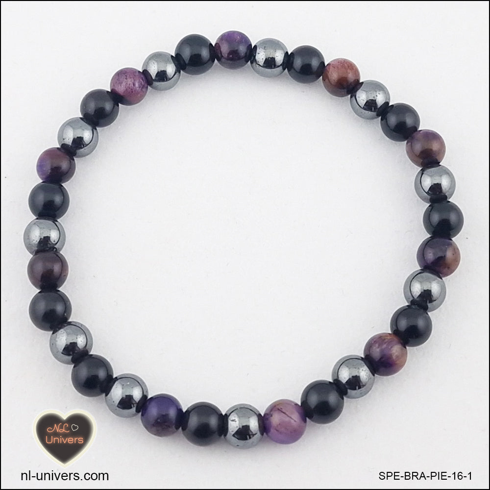 Bracelet Protection ( Hématite + Obsidienne noire + Œil de Tigre bleu violet)