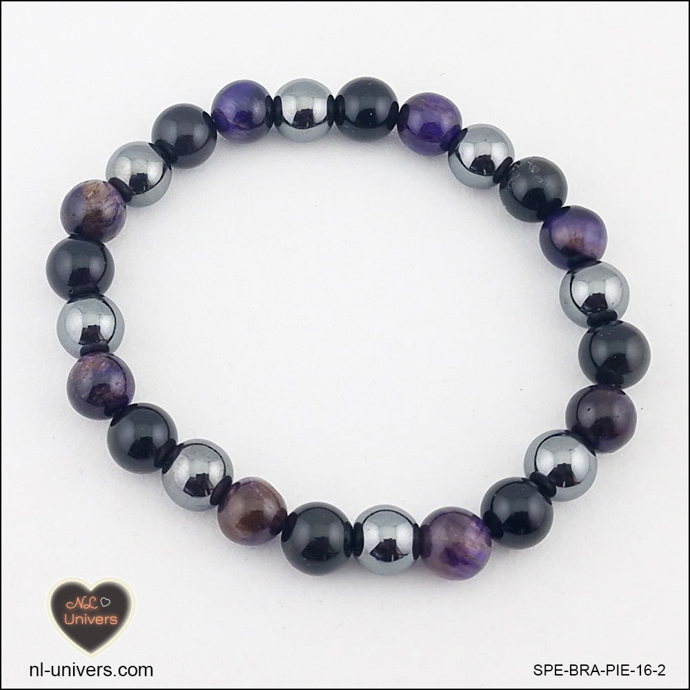 Bracelet Protection ( Hématite + Obsidienne noire + Œil de Tigre bleu violet)