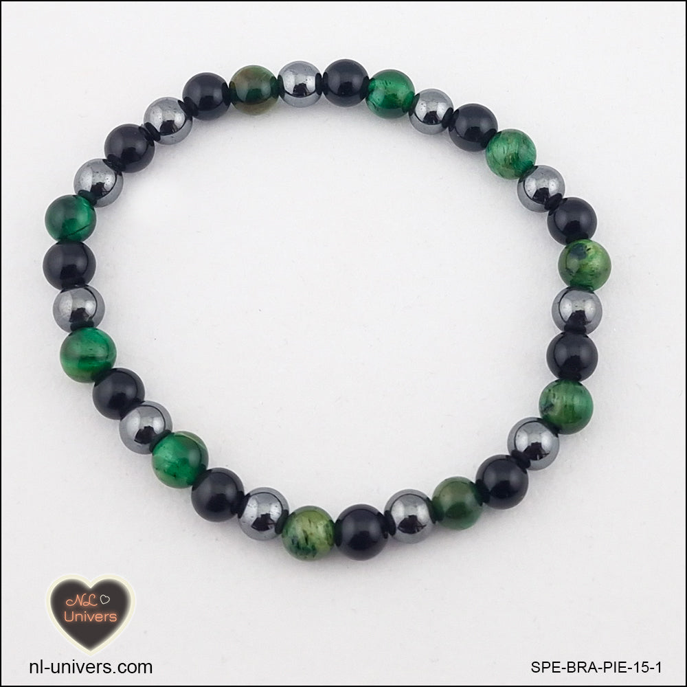 Bracelet Protection ( Hématite + Obsidienne noire + Œil de Tigre vert)