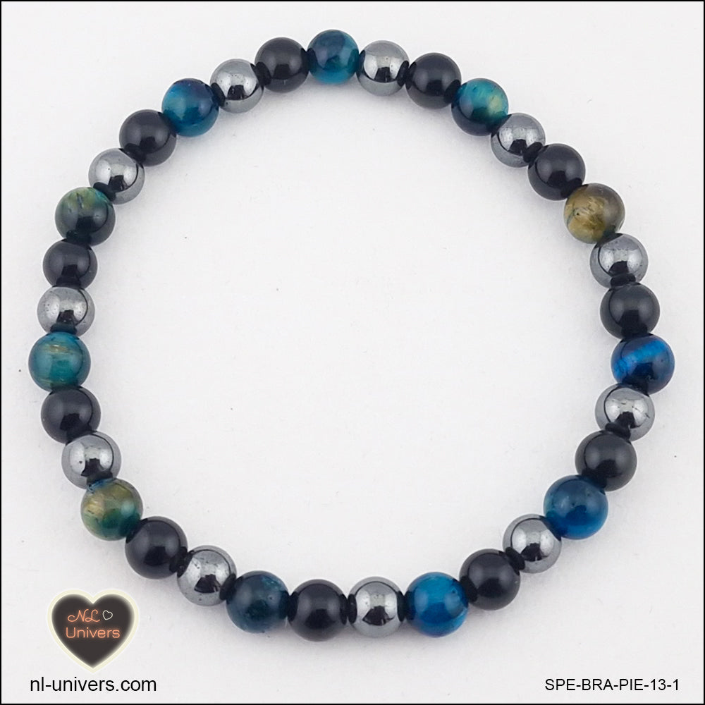 Bracelet Protection ( Hématite + Obsidienne noire + Œil de Tigre bleu clair)