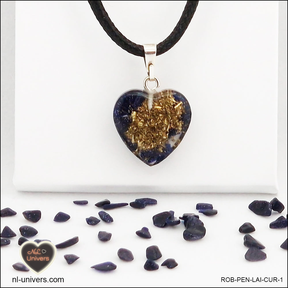 Rivière d'or blue heart pendant M.1 in brass orgonite