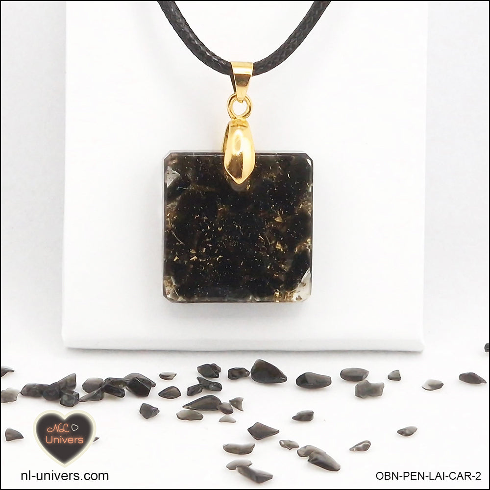 Square black obsidian pendant M.1 in brass orgonite