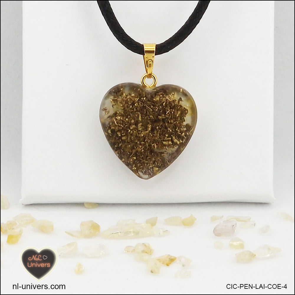 Heated Citrine heart pendant M.2 in brass orgonite