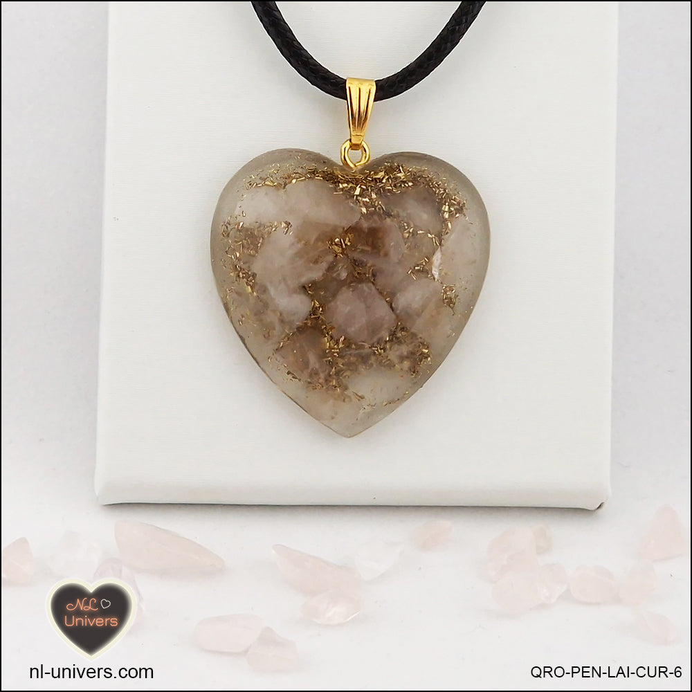 Rose quartz heart pendant M.3 in brass orgonite