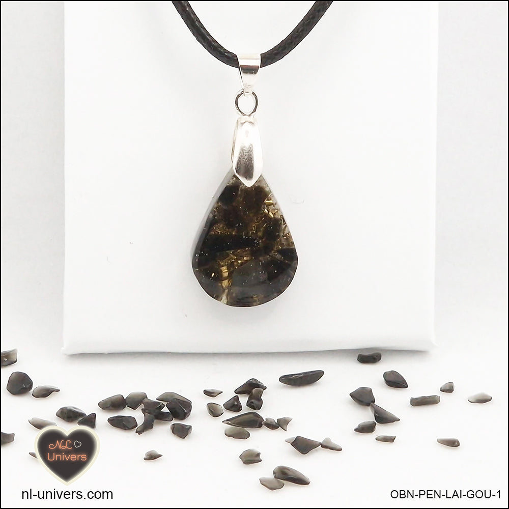 Black Obsidian pendant drop in brass orgonite