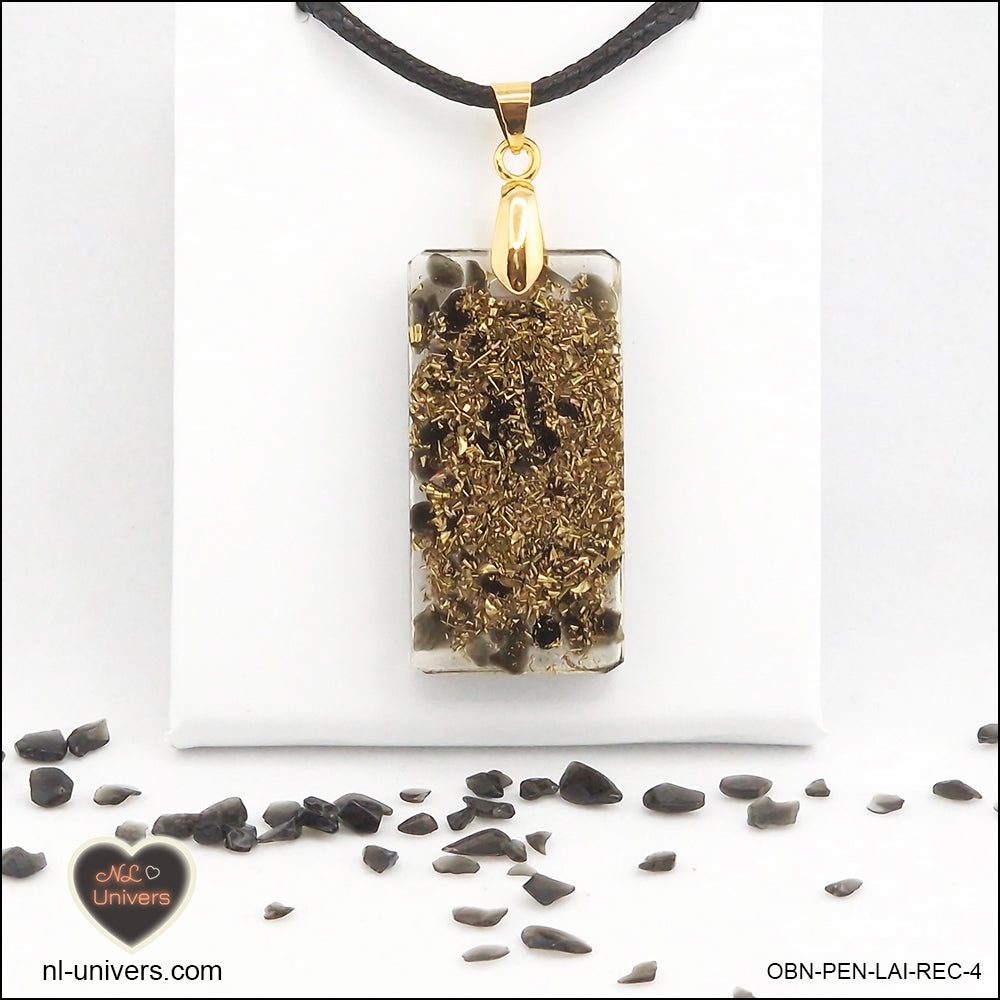 Pendentif Obsidienne noire rectangle M.2 en orgonite laiton