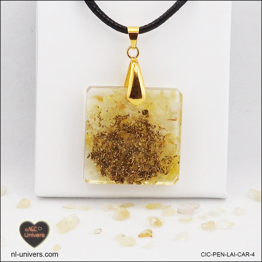 Heated Citrine pendant square M.2 in brass orgonite