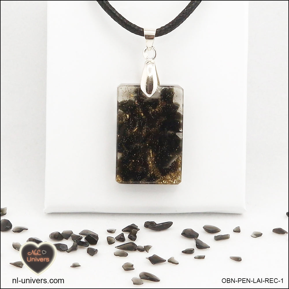 Pendentif Obsidienne noire rectangle M.1 en orgonite laiton