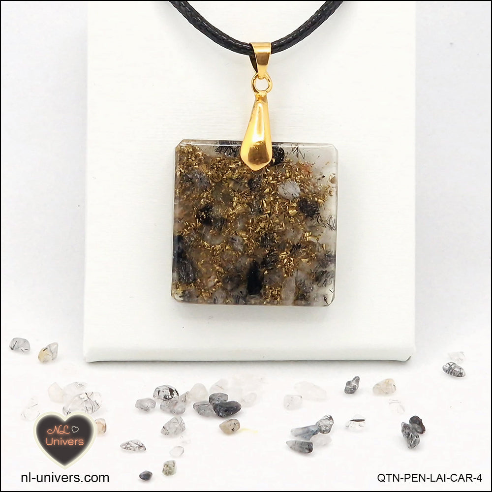 Black Tourmaline Quartz pendant square M.2 in brass orgonite