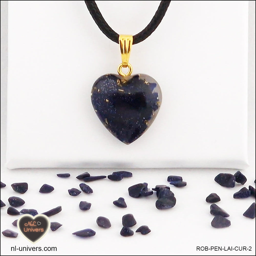 Rivière d'or blue heart pendant M.1 in brass orgonite