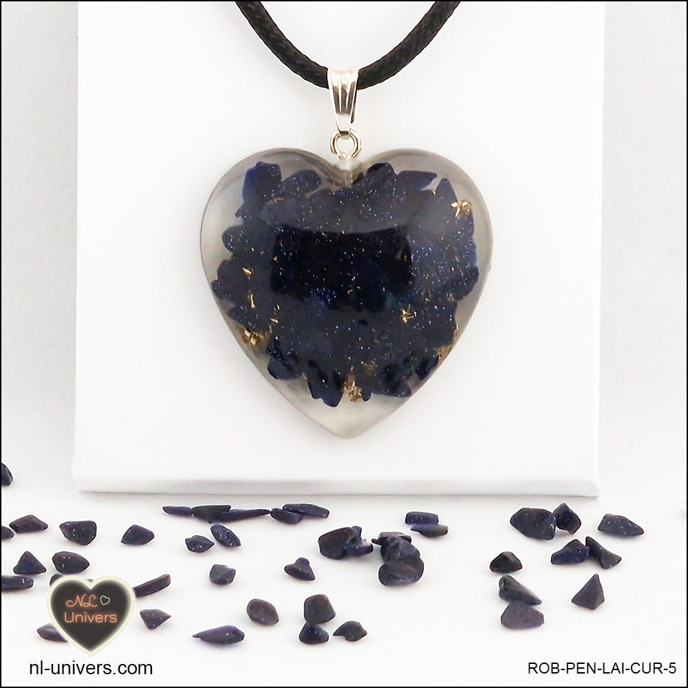 Rivière d'or blue heart pendant M.3 in brass orgonite