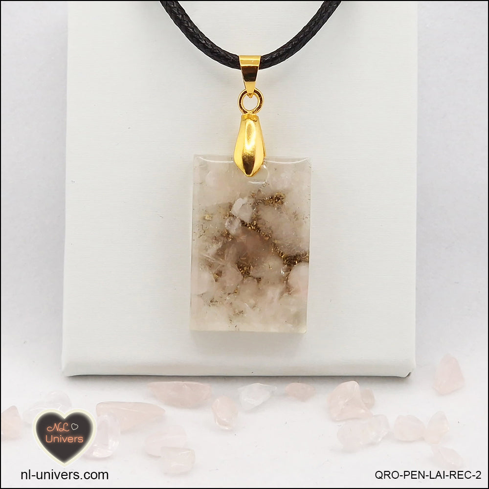 Pendentif Quartz rose rectangle M.1 en orgonite laiton