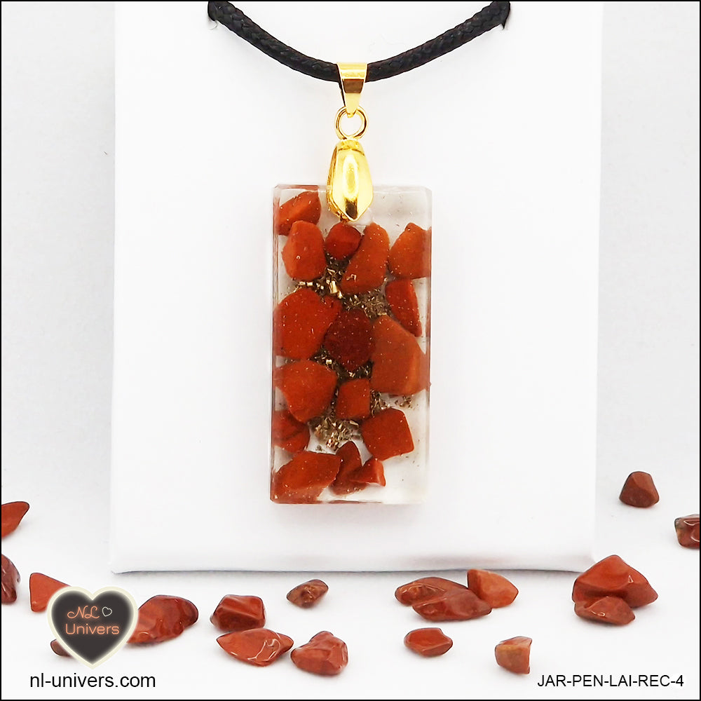 Pendentif Jaspe rouge rectangle M.2 en orgonite laiton