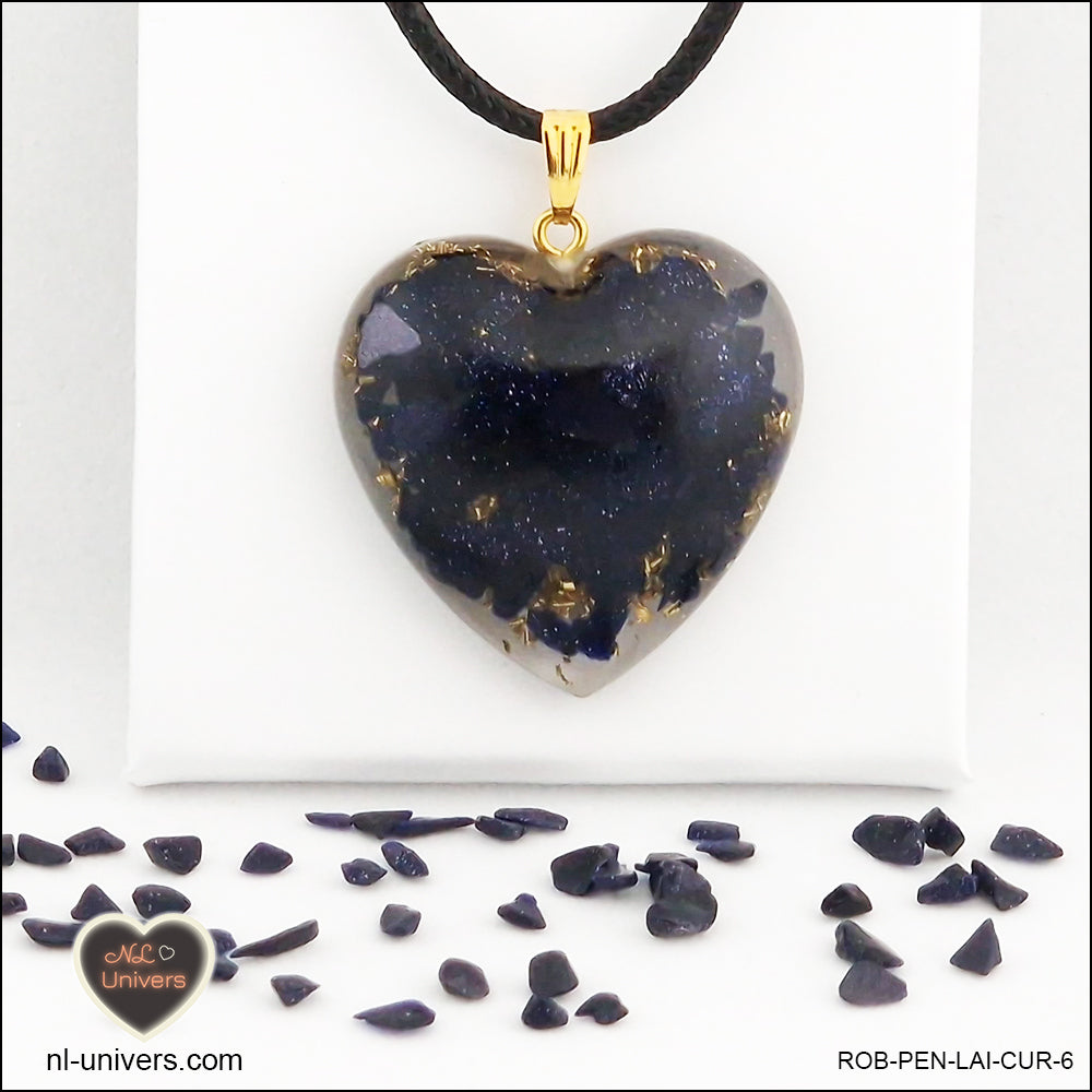 Rivière d'or blue heart pendant M.3 in brass orgonite