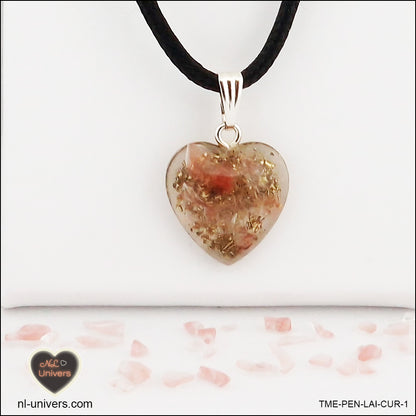 Tourmaline watermelon heart pendant M.1 in brass orgonite